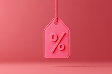 A Hanging Pink Percentage Symbol Representing a Discount Sale