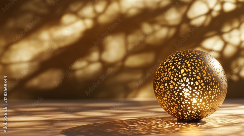 Poster a delicate lantern casts a warm, golden glow, creating a captivating dance of shadows on a softly li