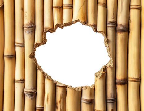Rustic bamboo stalks with a hole in the center, isolated on a transparent background