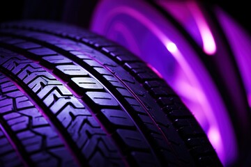 glowing purple abstract black rubber car tire tread