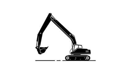 Long-reach excavator, black isolated silhouette