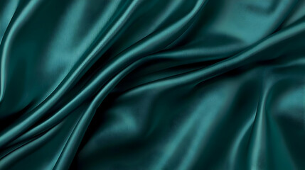 Fototapeta premium Abstract Teal Silk Fabric Texture with Wavy Folds and Shiny Surface