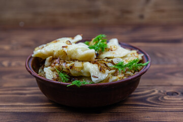 Varenyky with mashed potato. Dish of the Ukrainian cuisine
