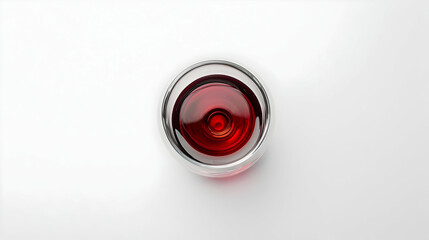 Top View Of A Red Wine Filled Glass On A White Surface