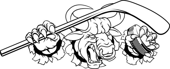 Bull Minotaur Longhorn Cow Ice Hockey Mascot