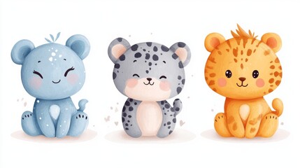Naklejka premium Cute Cartoon Animals with Adorable Expressions in Bright Colors