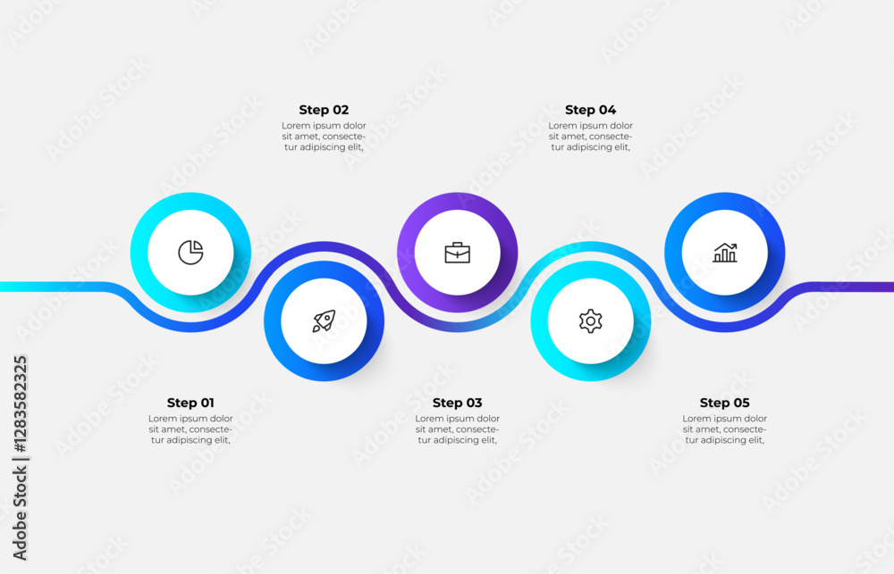 Leinwandbilder Infographic five step process for business and process visualization, creating engaging presentations, or illustrating project workflows