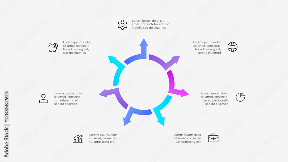 Aufkleber illustration of a circular infographic with 7 arrows. modern design with minimalist style highlighti