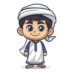 Obraz premium Vector illustration of Cute Little Boy in Traditional Muslim Clothes.