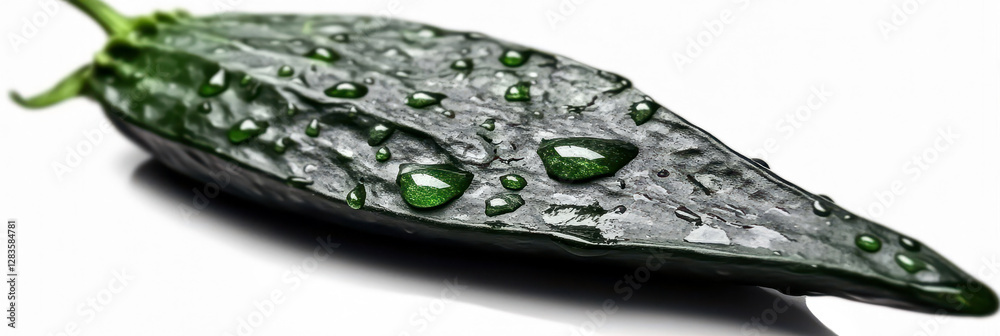 Poster fresh cucumber with droplets glistening in minimalist setting capturing natures essence beautifully