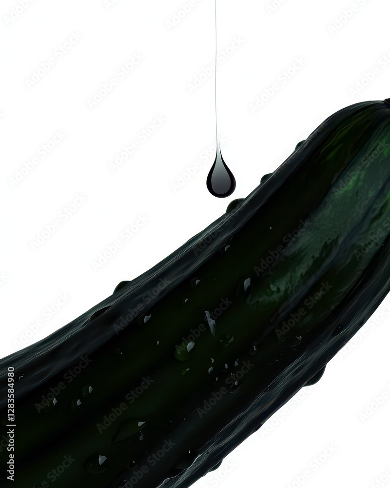 Poster fresh cucumber silhouette adorned with a single droplet, reflecting the essence of simplicity