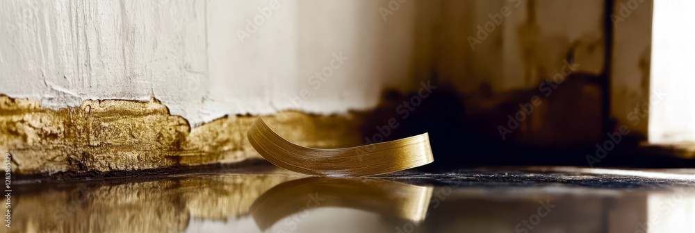 Poster Delicate Golden Butter Curl on a Reflective Surface Capturing the Essence of Minimalism and Texture