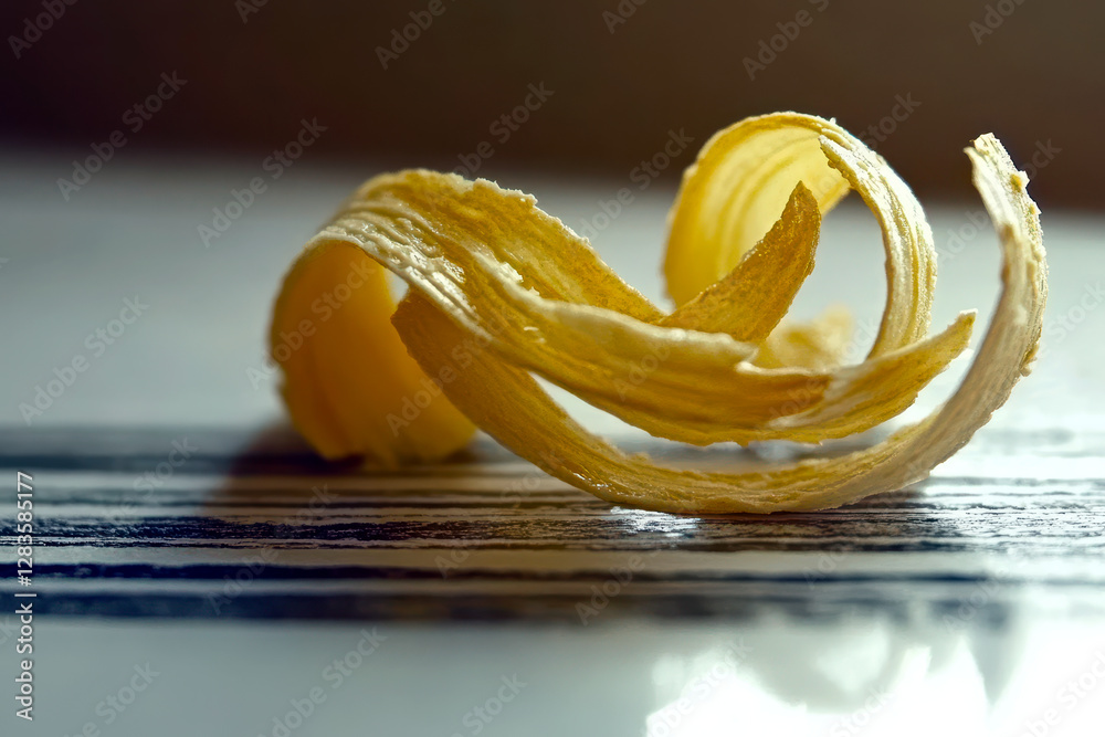 Aufkleber delicate golden butter curl elegantly resting on a soft reflective surface surrounded by serenity