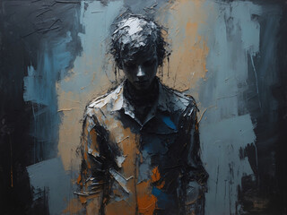Moody dark abstract emotional art with expressionist style