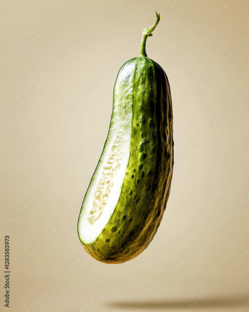 Poster Sliced Cucumber on a Neutral Backdrop Evokes Fresh Minimalism and Simplicity
