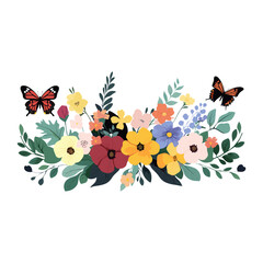 Bouquet floral border flowers illustration butterflies vector