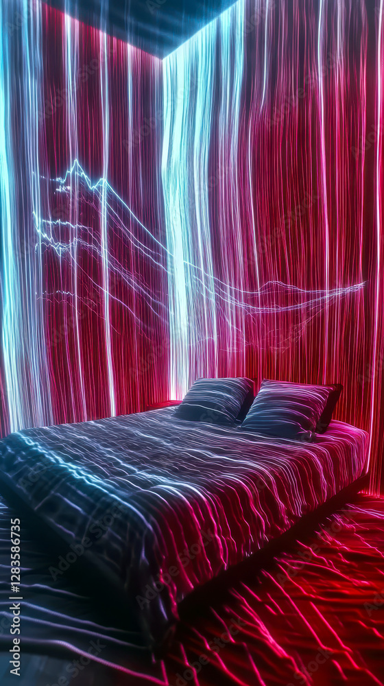 Poster interactive sleep tracking at night with holographic display in a tranquil bedroom setting