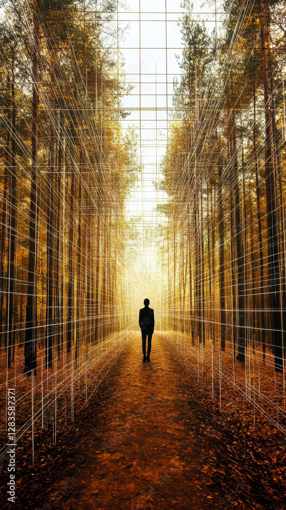 Poster journey into a surreal landscape where nature meets the digital realm in a vivid transformation