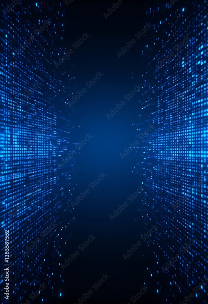Poster abstract representation of digital data flows through blue light patterns