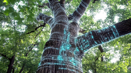 Fototapeta premium Bio Digital Fusion Balancing Technology and Sustainability in Natures Lushness