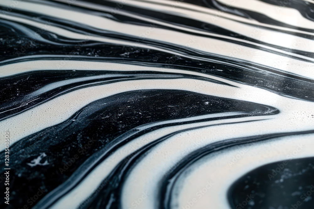 Aufkleber abstract expression of cow print pattern through fluid black and white shapes in modern art
