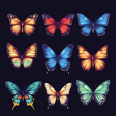 Obraz premium Beautiful Nine Colorful Butterfly Clipart Isolated on Grey Background
