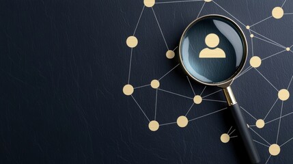Precision marketing and customer focus, magnifying glass zooming in on a standout user icon in a digital network