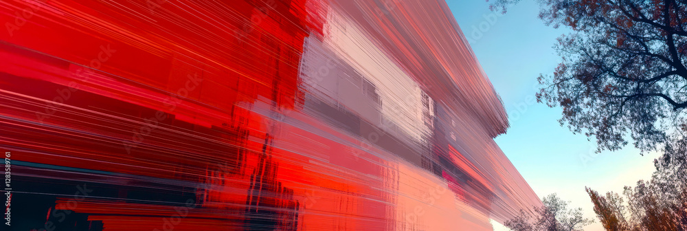 Poster ethereal clouds of glowing code drift through a tranquil sky at sunset