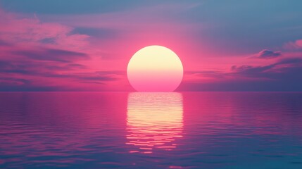 Obraz premium Vaporwave Sunset Over Calm Ocean with Pink and Purple Sky Pixelated Retro Art