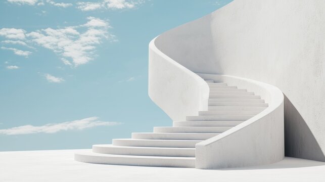 Stairway to success leading to the bright sky, representing overcoming obstacles, growth, and the pursuit of excellence