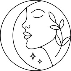 Woman face and leaf branch vector illustration