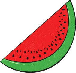 A simple hand-drawn watermelon slice, doodle style, perfect for stickers, summer designs, and decorations.