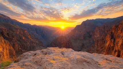 Scenic Mountain Valley Sunset from High Cliff