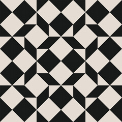 Seamless black and white half square triangle pattern.  Graphical illustration for a unique wall decor, textiles and interior design.