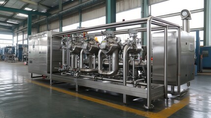 Industrial Stainless Steel Beverage Processing System in Factory Setting