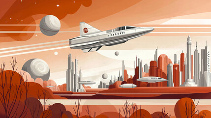 Captivating retro-futuristic space art that combines the nostalgia of yesteryears with the excitement of space exploration.