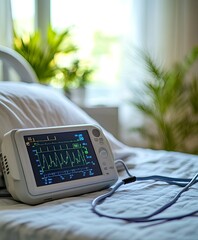 Portable ECG Monitor on Bedside Table in Modern Clinic Setting