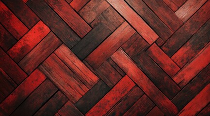 Red herringbone parquet floor creating stylish interior design