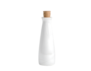 White plastic bottle with cork isolated on transparent background