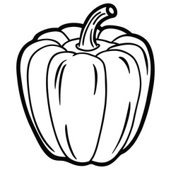 Bell pepper capsicum outline black and white cute drawing. The vegetable is the main focus of the image. The vegetable adds a touch of nature and freshness to the scene. The image is simple and clear