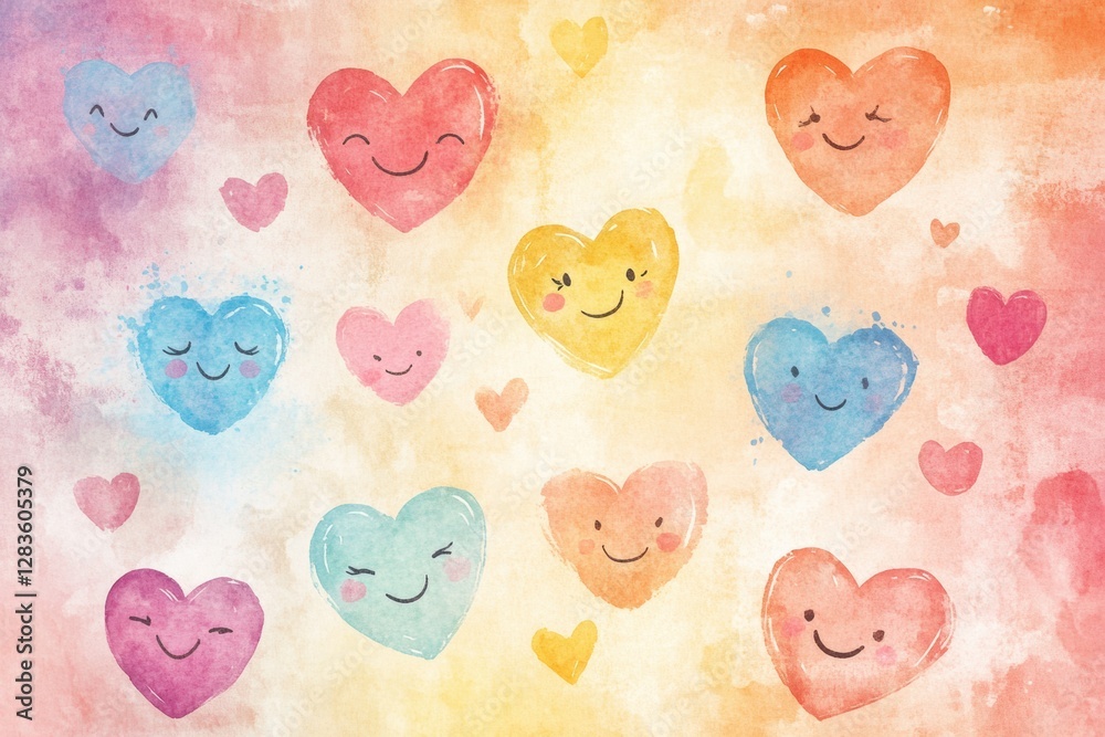 Aufkleber cheerful watercolor hearts in soft pastel colors creating a lively and joyful atmosphere for any cel