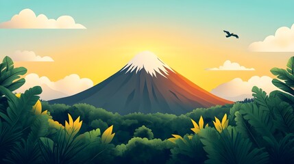 Fototapeta premium The peaceful morning scenery of the volcanic crater