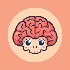 Vector Cartoon Illustration: Brain Skull Face Icon