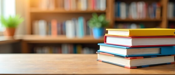 Educational Books on Wooden Desk - Back to School