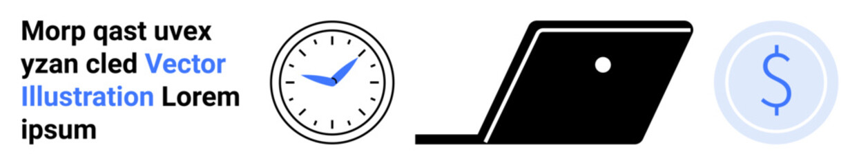 Clock showcasing time, black laptop representing technology, and faded dollar sign symbolizing finance. Ideal for themes thumbs up productivity, work, savings, time management, investment