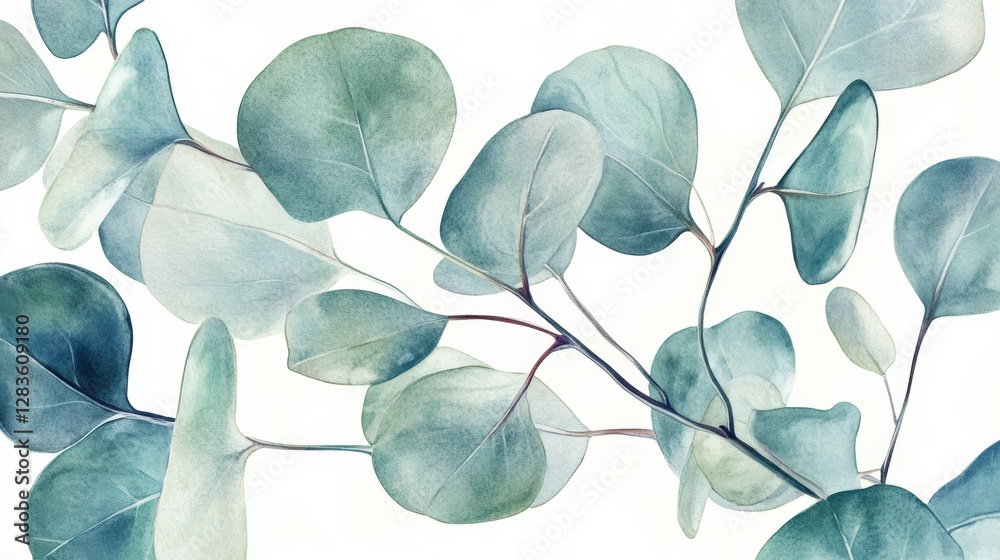Aufkleber Delicate watercolor leaves create a soothing backdrop of natures beauty in a subtle and calming palette. Generative AI