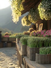 Fototapeta premium Green asparagus attracts customers' attention at the agricultural market