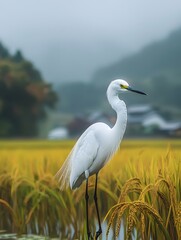 Elegant Egret in Golden Rice Fields