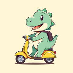 Cartoon Dinosaur on Scooter: Fun Vector Illustration for Children