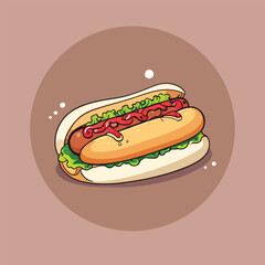 hot dog with mustard cartoon illustration vector icon sticker